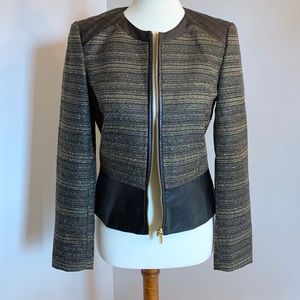 Tahari Gold and Black Faux Leather Zip Blazer